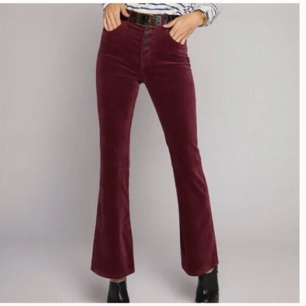 Current/Elliott Womens High Rise Velvet Flare SIDE STREET Claret Color SZ 25 NWT